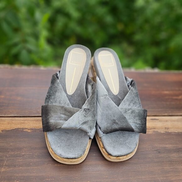 Dolce Vita Grey Velvet Flat Sandals, Women's Sandals, Size 7, Pre-owned,Like new - Picture 11 of 14